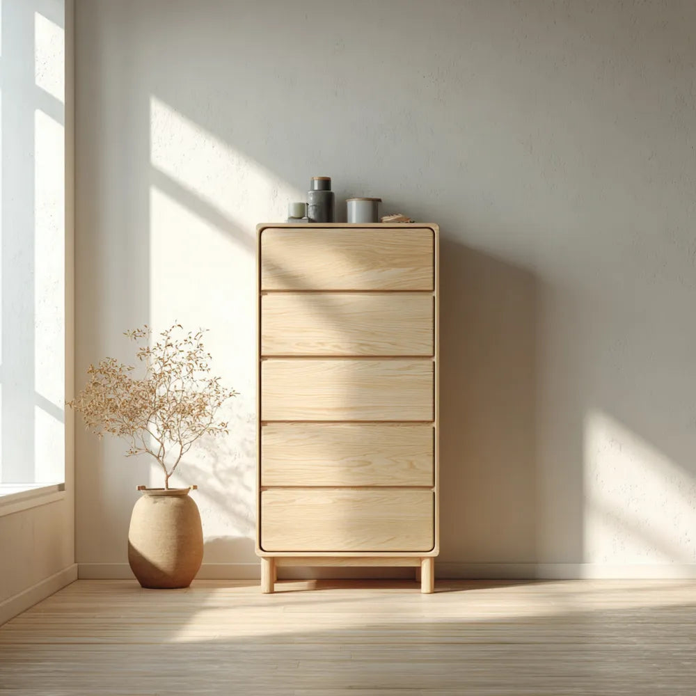 Solid Wood Chest of Drawers 60x40x120 cm - Natural Finish - Modern Style
